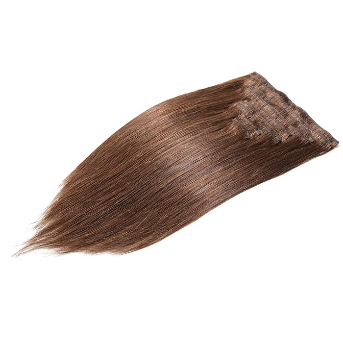 Extensions de cheveux naturels brésiliens Remy lisses avec clips, 10 pouces, 24 pouces, fabriqués à la Machine, 9 pièces, 100 grammes, 2 bruns les plus foncés9630950