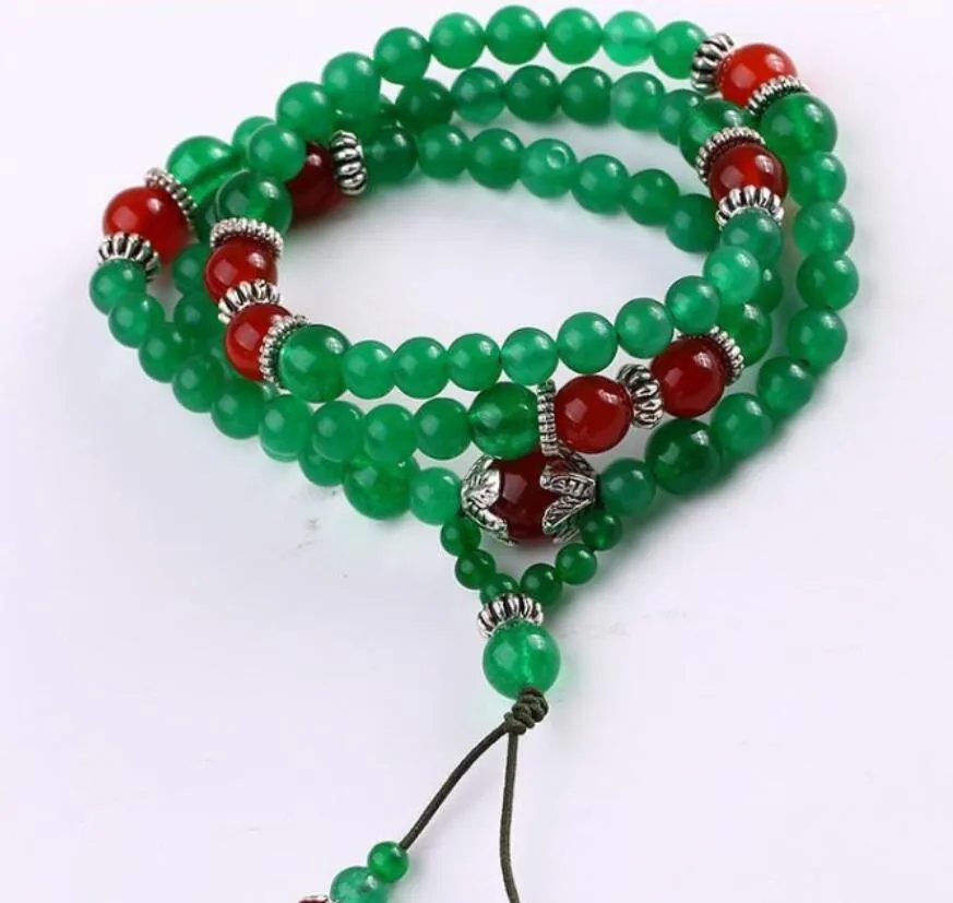 Genuine natural green chalcedony bracelet 6mm108 plus red agate bead crystal bracelets for men and women wholesale