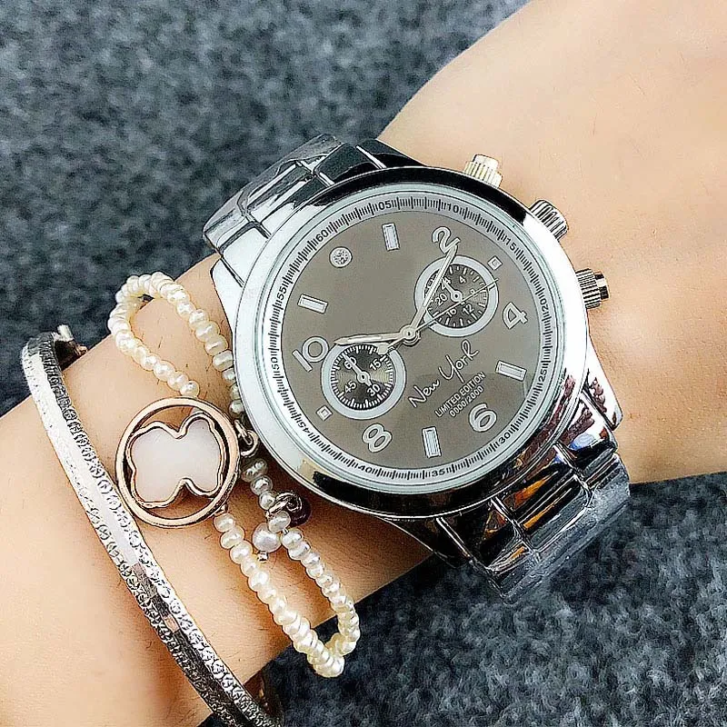 Mode Merk Dames Meisje 2 Dials New York Style Steel Metal Band Quartz Polshorloge M6112