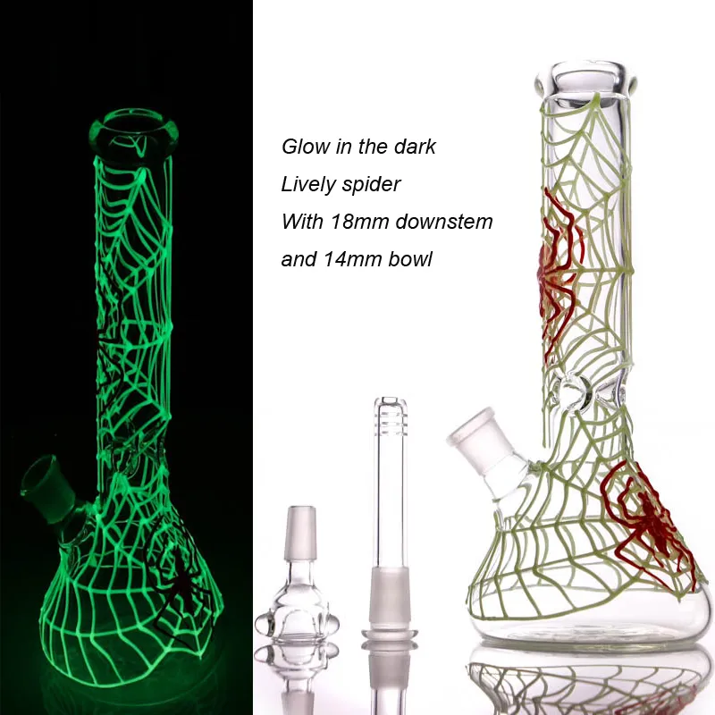 Luminex Glass Beaker Bong w/ Spider Web Design - Glows in the Dark - Ideal for Dabbing & Oil Rigs!