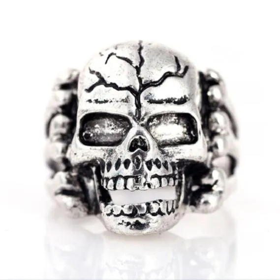 Partihandel 30st / Vintage Sports Mäns Gotiska Skull Ringar Metall Rock Smycken Blandade Styles 18-22mm Färg: Silver