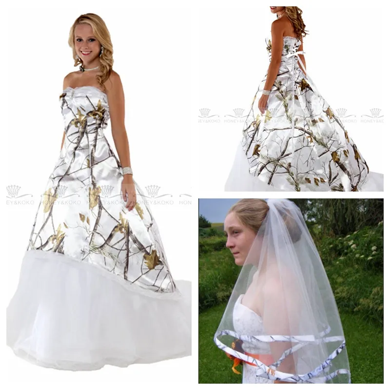 White Real Tree A Line Wedding Gown With Veil And Lace Up Back