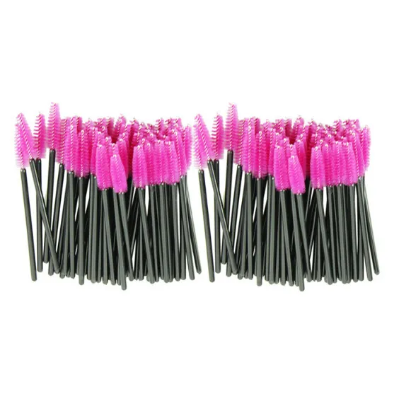 Partihandel 100st / Lot Engångs disponibel sminkborste Rosa Syntetisk Fiber Ögonfransborste Mascara Applicator Wand Brush Drop Shipping