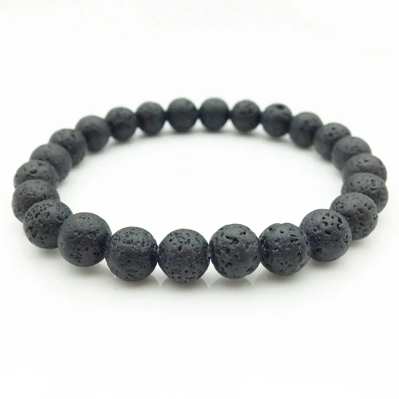 8mm Natural Preto Lava Pedra Bead Bracelet Pulseira de Difusor de Óleo Essencial Pulseira de Rocha Vulcânica Frisado