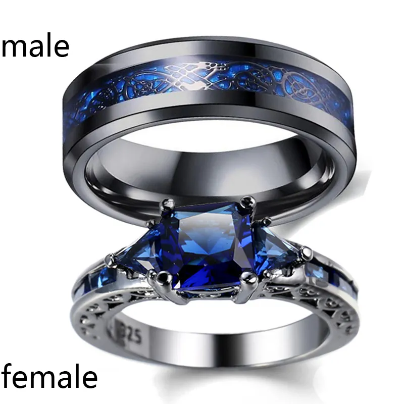 DHgate.com:Couple Rings Set - His & Hers Matching Rings, Blue Zircon ...