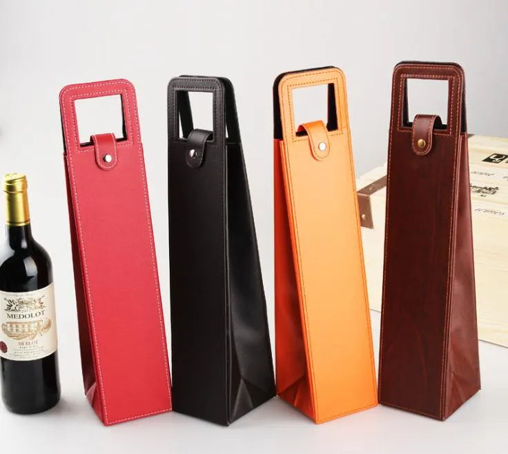 Scatole portaoggetti regalo per bottiglie di vino rosso singole in pelle PU di lusso portatili Scatole regalo con manico SN1520