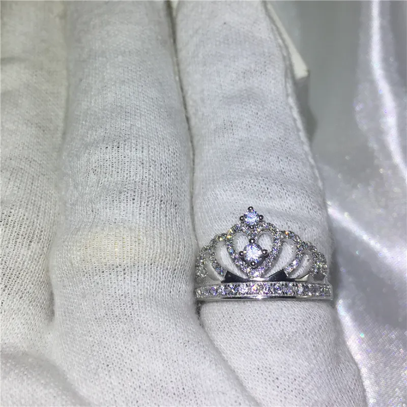 Bague de couronne de dame de mode faite à la main en argent sterling 925 5A Zircon CZ Bagues de fiançailles