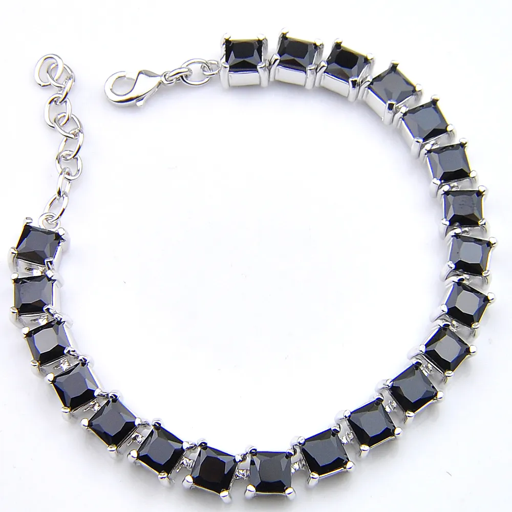luckyshine classic shiny obsidian square 925 silver men tennis bracelets lovers bracelets bangles gift party 5 pcs free