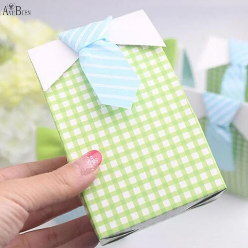 50 pcs My Little Man Blue Bow Green Tie Birthday First Communion Boy Baby Shower Candy Bag Wedding Favors Candy Box Gift Bags