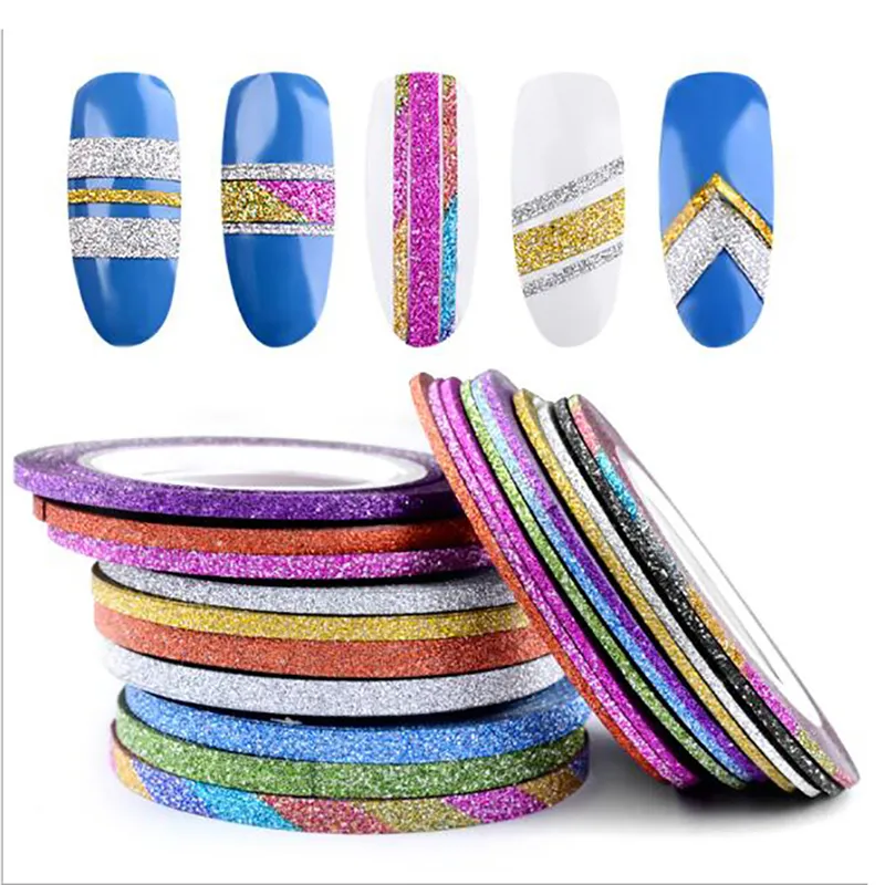 Tırnak Sanatı Dekorasyon Kiti Takılar 1 Rulo 1mm/2mm/3mm Glitter Tırnak Striping Bant Hat Çiviler için DIY Dekorasyon Tırnak Sanat Çıkartmaları Rolls Güzellik Aksesuarları