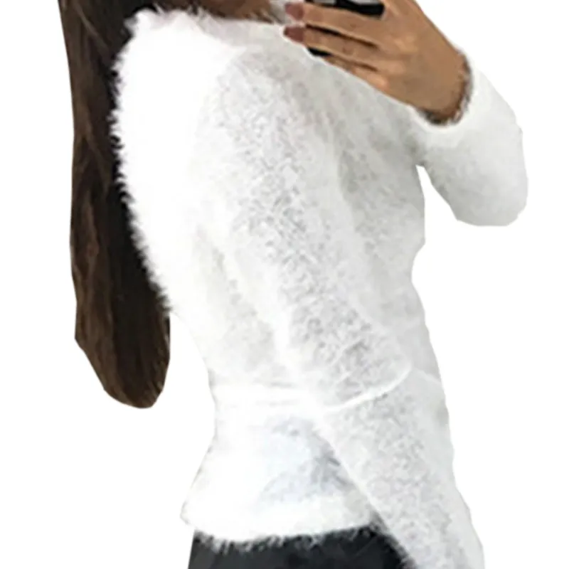 Meisje warme fuzzy coltrui gebreide vrouwen trui top herfst winter truien toevallige truien basale lange mouw tops plus size