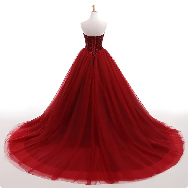 Dark Red Gothic Ball Gown Colorful Wedding Dresses Sweetheart Beading Top Basque Waist Non White Bridal Gowns In Colors Online Custom Made