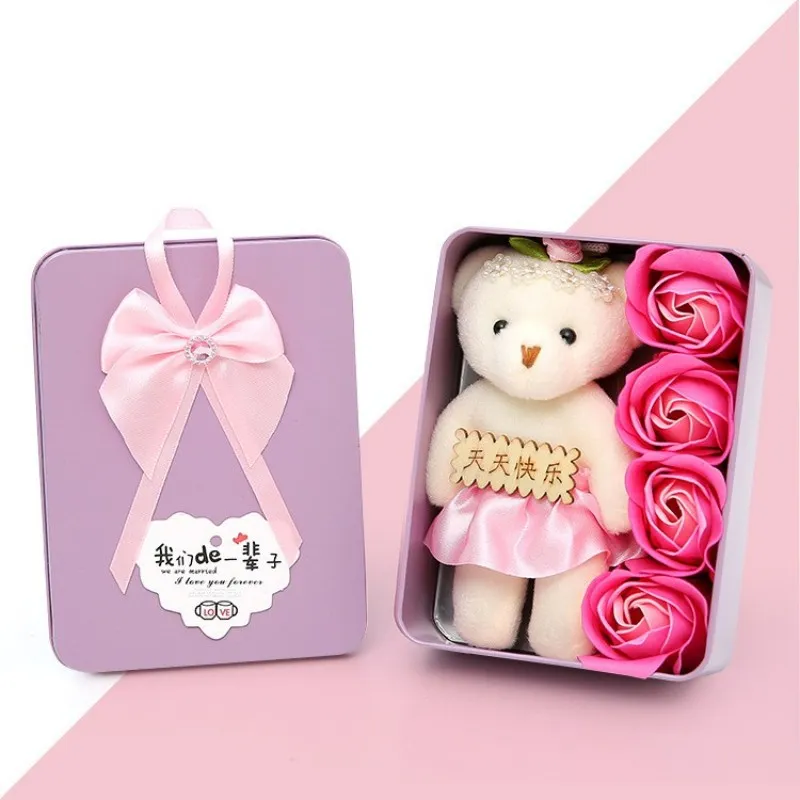 С плюшевым букетом медведя 4 цвета ароматизированные розовые мыло цветок для свадьбы день Святого Валентина рождественские подарка украшения мыла цветы 5 5см bb