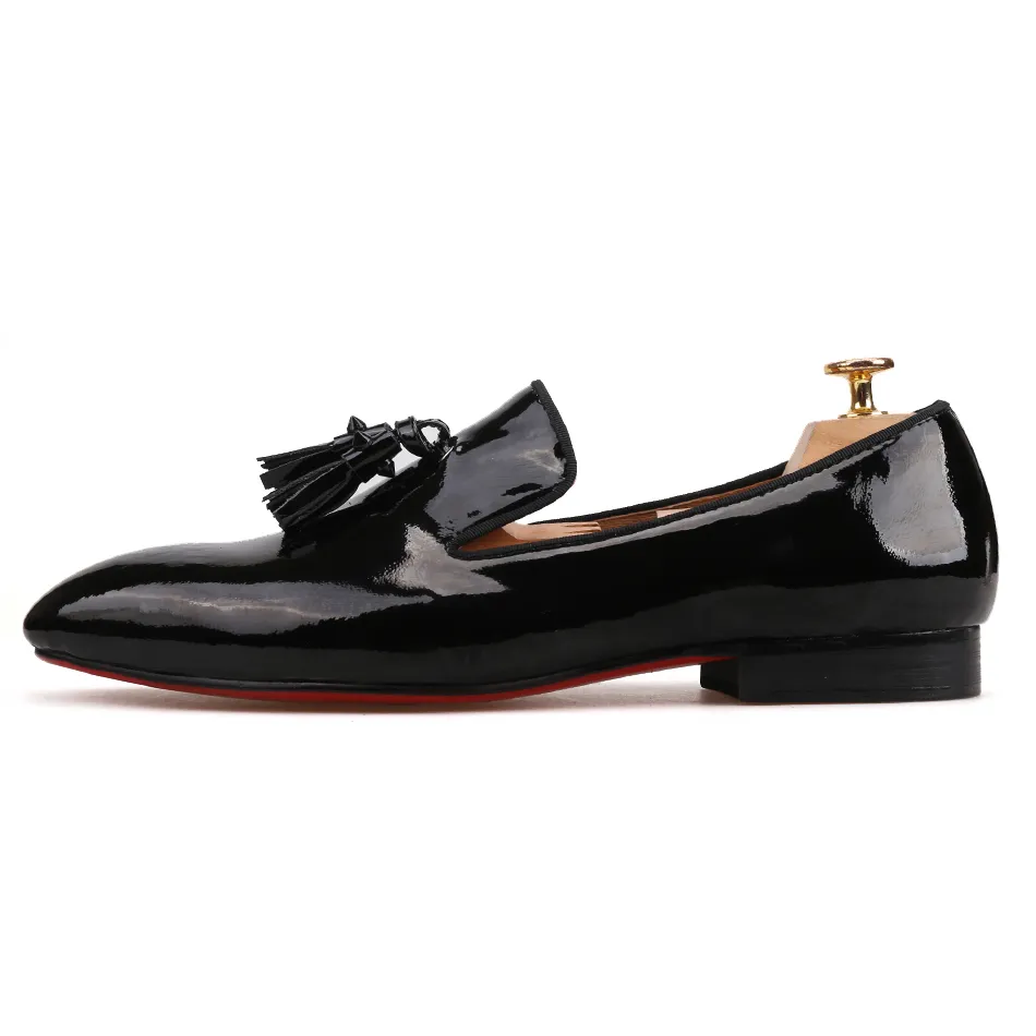 New Handmade men leather shoes with leather spikes tassel Fashion Party and wedding men's loafers plus size male flats