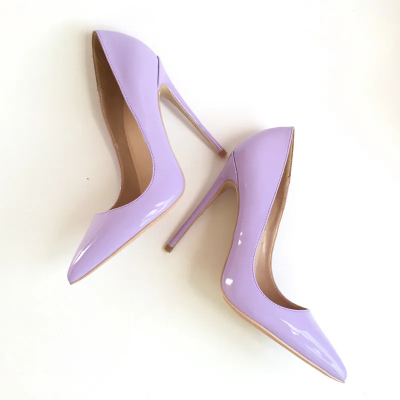 New purple lacquer fine-heeled pointed high-heeled shoes 12CM super high-heeled fashionable sexy women's shoes, customized 33-45 yards.