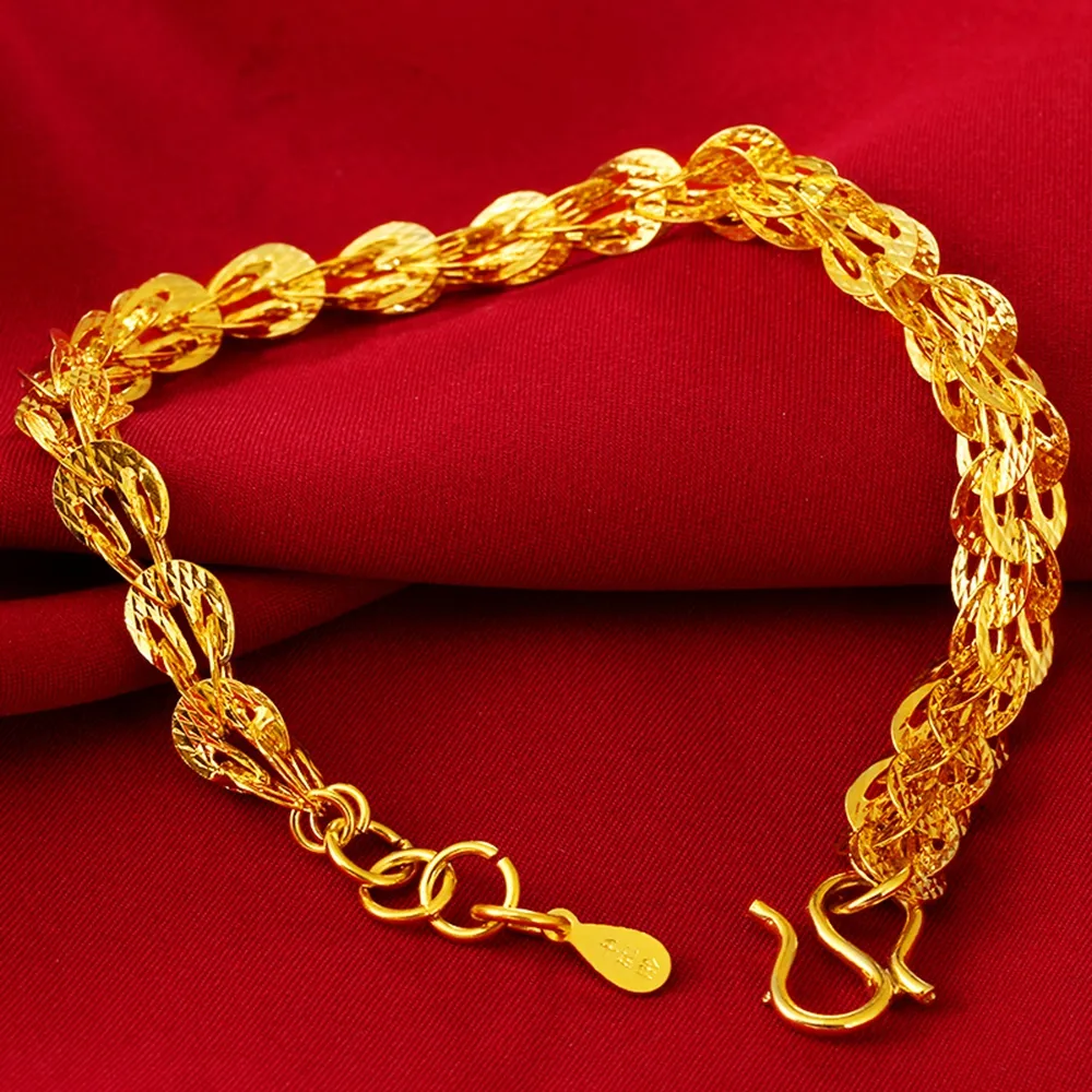 Womens Mens Bracelet 18k Yellow Gold Filled Trendy Wrist Chain Gift Solid Fashion Accessories 19cm Long