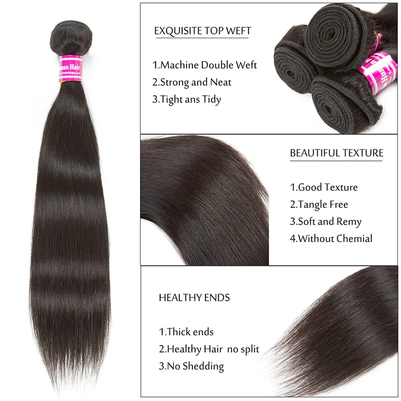 Feixes de Cabelo Humano Em Linha Reta Cabelo Virgem Brasileiro Fechamento de Onda Do Corpo e Acessórios Frontais Remy Extensões de Cabelo Humano Weave Ofertas por atacado