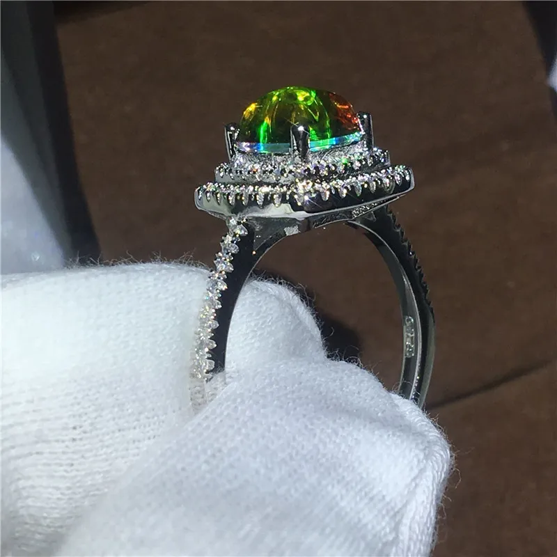 Venta al por mayor nupcial anillo de plata de ley ido Ammolite piedra de ópalo anillo de compromiso anillos de boda para las mujeres joyería única