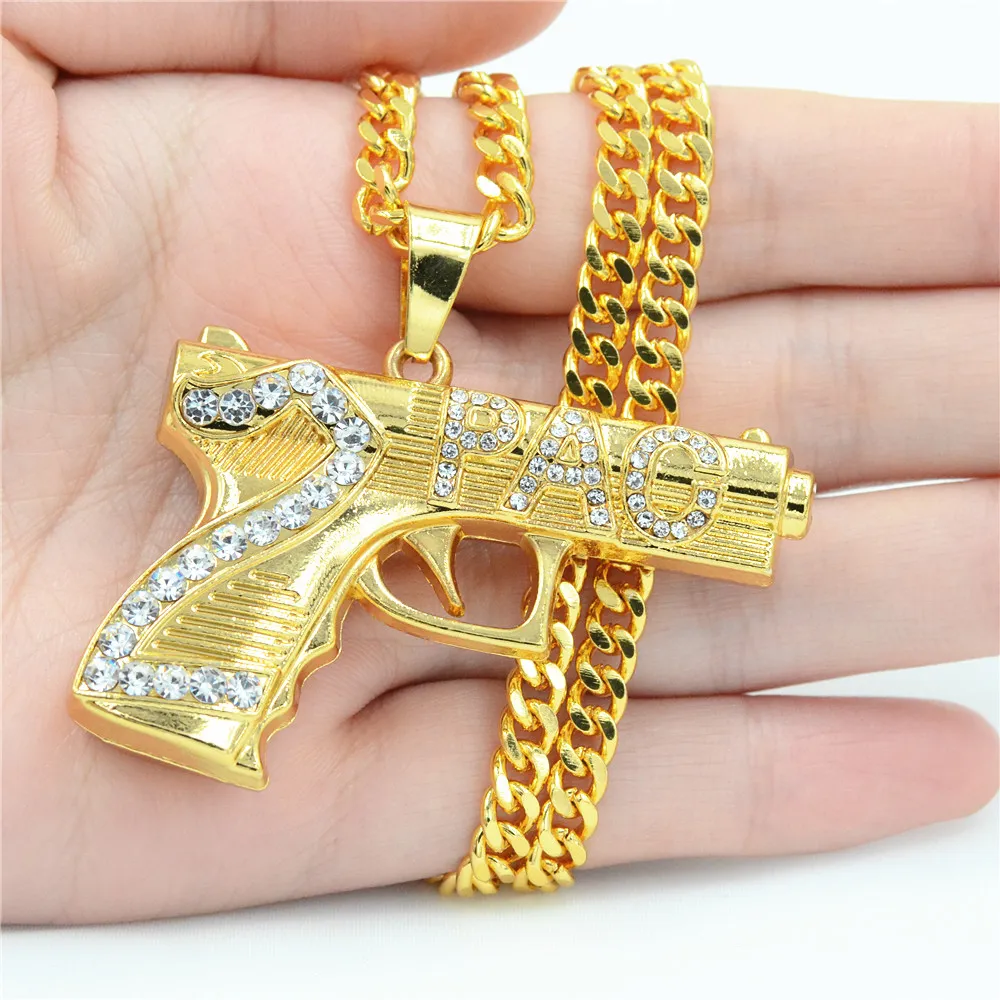 Uodesign hiphop pistol hänge kvinnor män smycken grossist Kolye guldfärg pistolhalsband med hiphop chain6094307