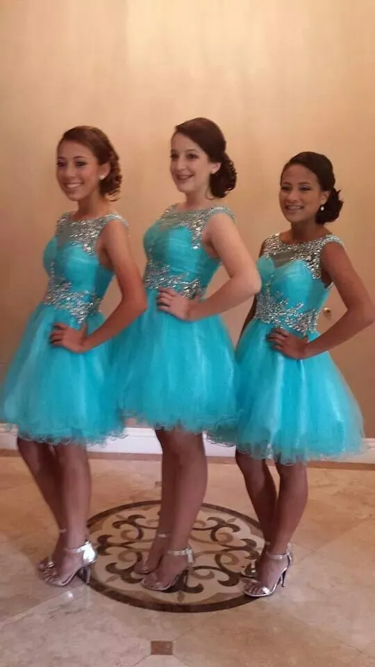 Turquoise Homecoming Dresses 2020 Short Prom Party Gown A Line Backless Tulle Pleats Beads Crystals Graduation Dress Custom Made Plus Size