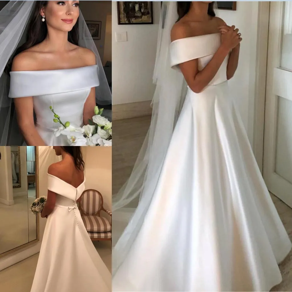 2019 Modest A Line Wedding Dresses Beach Button Covered Elegant Garden ...