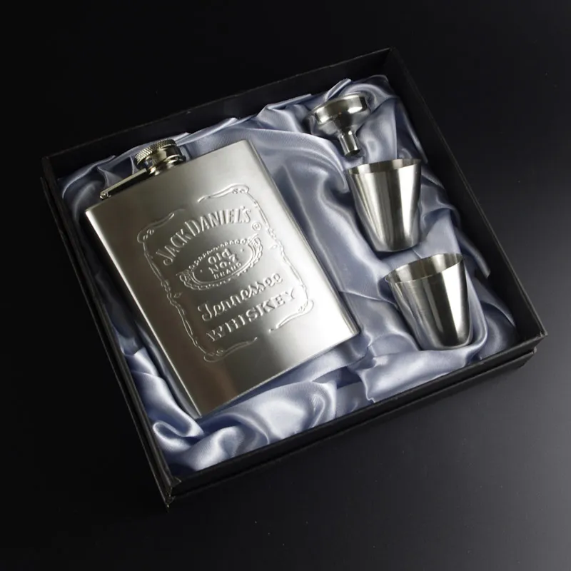 gift stainless steel hip flask flagon quality wine whisky pot bottle drinkware for drinker flagon funnel cup 