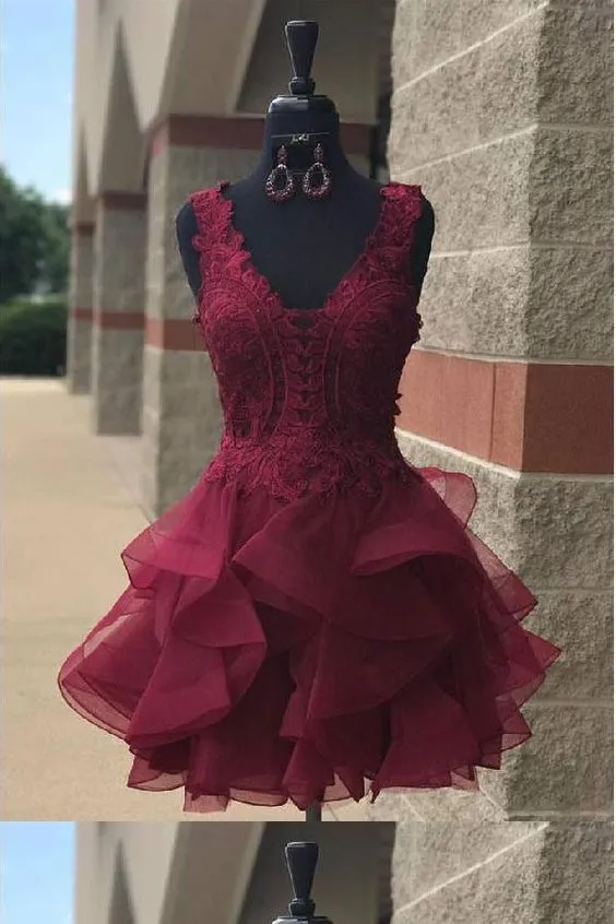 Burgundy Prom Dresses, V Neck Cocktail Dress With... From Lovemydress,  $79.78 | DHgate.Com