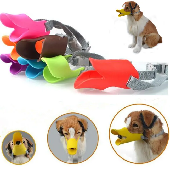 9 colores Anti Bite Pato Boca Forma Boca Cubiertas para perros Anti-llamado Bozal Máscaras silicona Pet Boca Conjunto Mascotas Máscaras