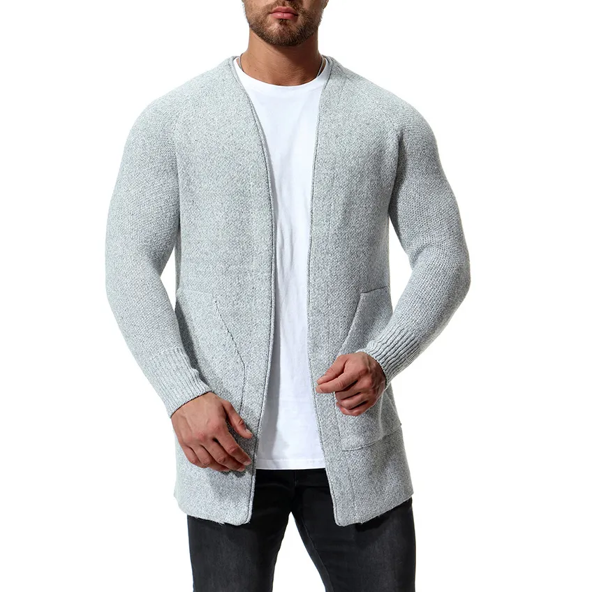 Maglione invernale da uomo Cardigan con cappuccio maschile Maglioni a maniche lunghe Casual Cardigan lungo in stile europeo Maglione lavorato a maglia nero grigio chiaro J181023