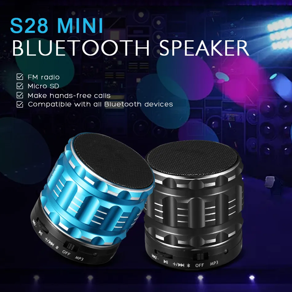 Mini haut-parleur Bluetooth S28 haut-parleurs stéréo sans fil avec fente pour cartes TF SD Radio de lecture FM portable pour téléphones portables universels avec Ret3312421