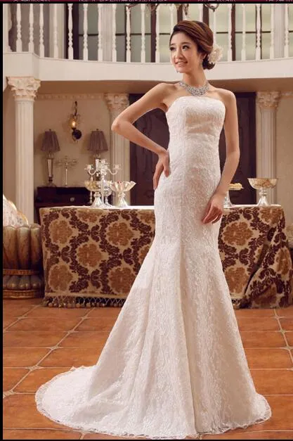 2018 Nuovo stile classico coreano Abito estivo Design bianco con spalle scoperte Abito da sposa da sposa sexy in pizzo Vestido de Noiva