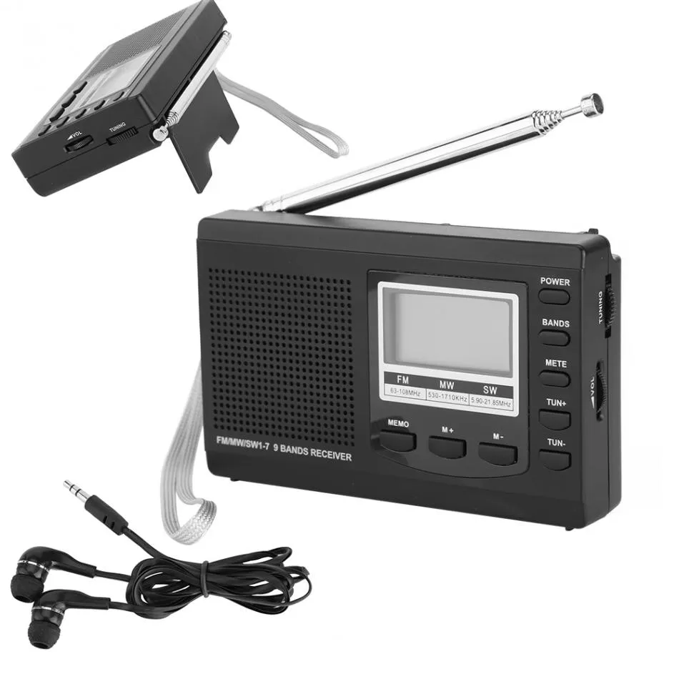 Freeshipping Portátil Mini Rádio FM DSP FM / MW / SW Receptor de Rádio de Emergência com Antena Digital FM Receptor Suppor Speaker + Fone de Ouvido