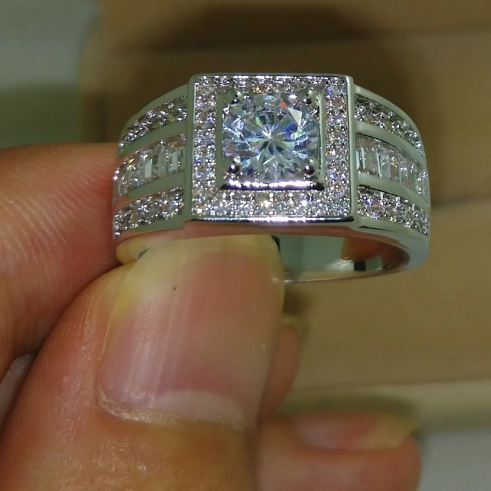 Projeto da celebridade Rítmica Harmonia Homens 925 de Prata Cheia de Diamante Anel de Casamento Sz 7-13 frete grátis