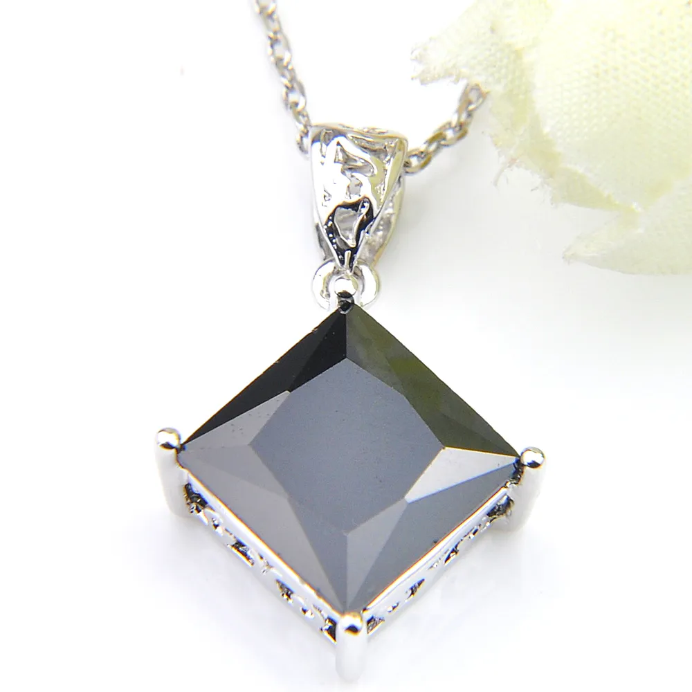 Luckyshine Jewelry Set Fashion Wedding Square Black Onyx Crystal Cubic Zirconia 925 Silver Pendants Necklaces Earrings