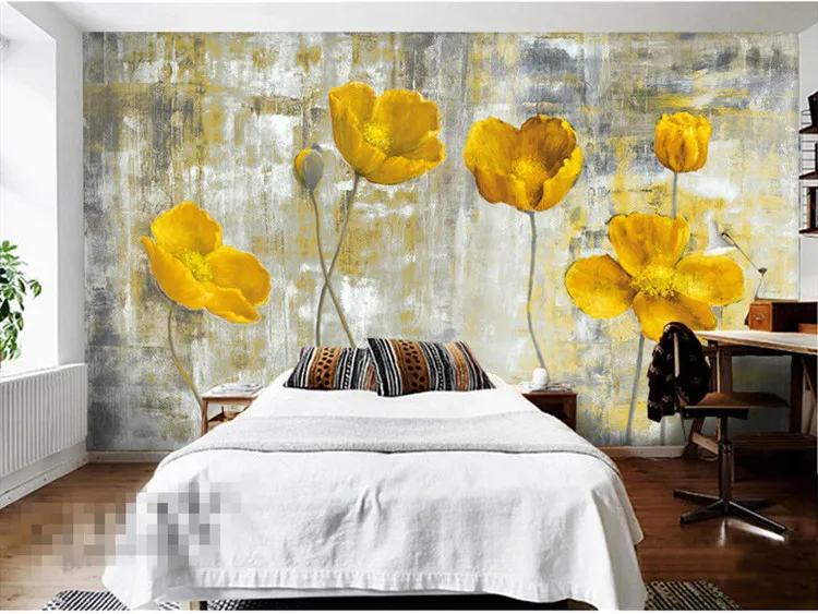 Foto di fiori gialli Foto di murales Soggiorno Camera da letto Arte della parete Home Decor Pittura papier peint Carta da parati floreale 3d