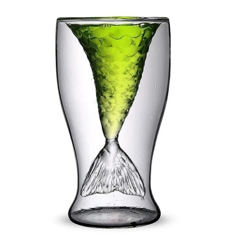 Transparente Criativo Sereia Forma Copo de Resistência Ao Calor De Vidro para a Cerveja e Vinho dupla camada copo de vidro para beber