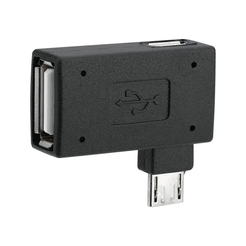 2 Pz/pacchi USB 2.0 Femmina a Maschio Micro OTG Adattatore Porta di Alimentazione 90 Gradi Sinistra 90 Ad Angolo Retto