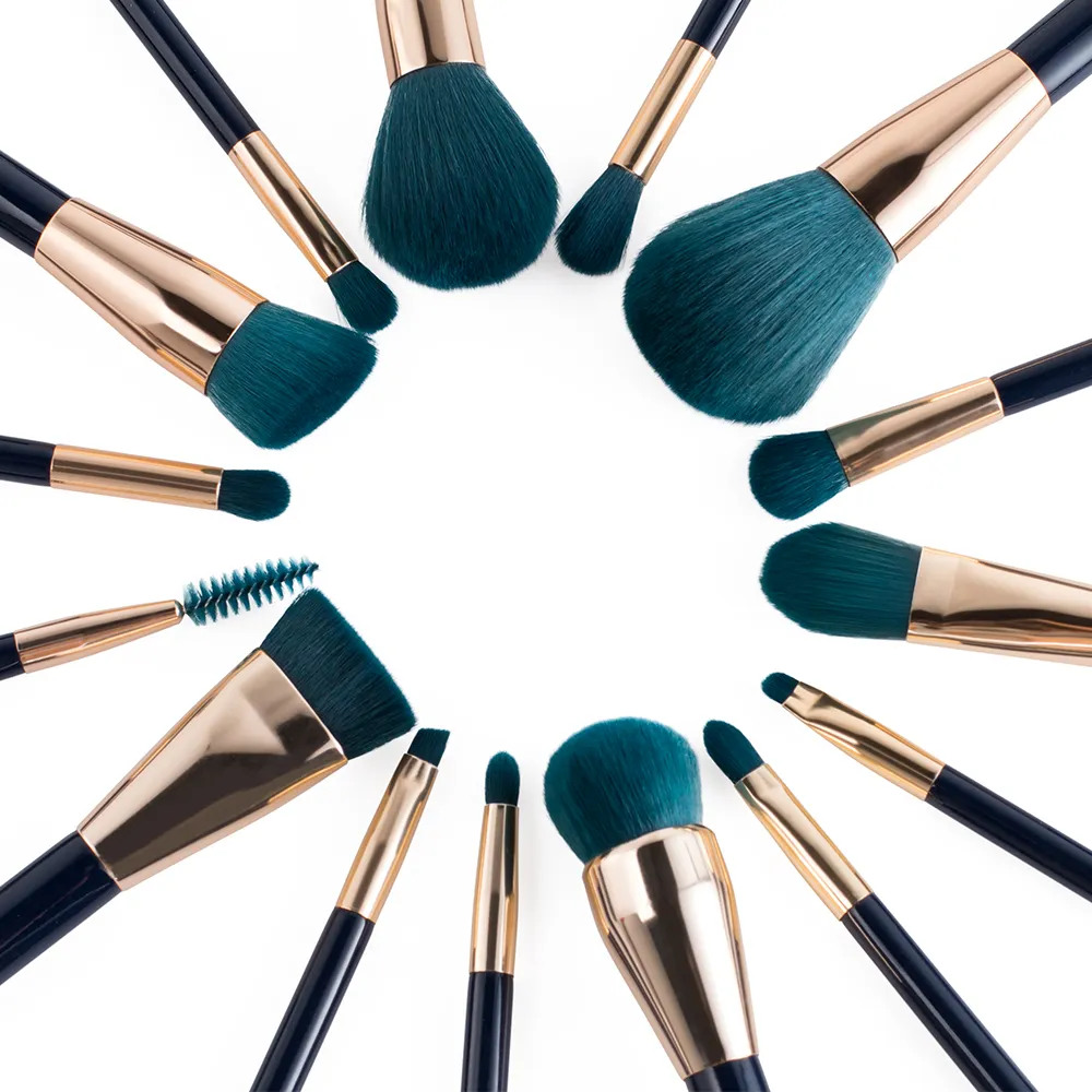 Jessup 15pcs Makeup Brushes Set Powder Foundation Eyeshadow Eyeliner Lip  Contour Concealer Smudge Brush Tool Blue/Darkgreen T113