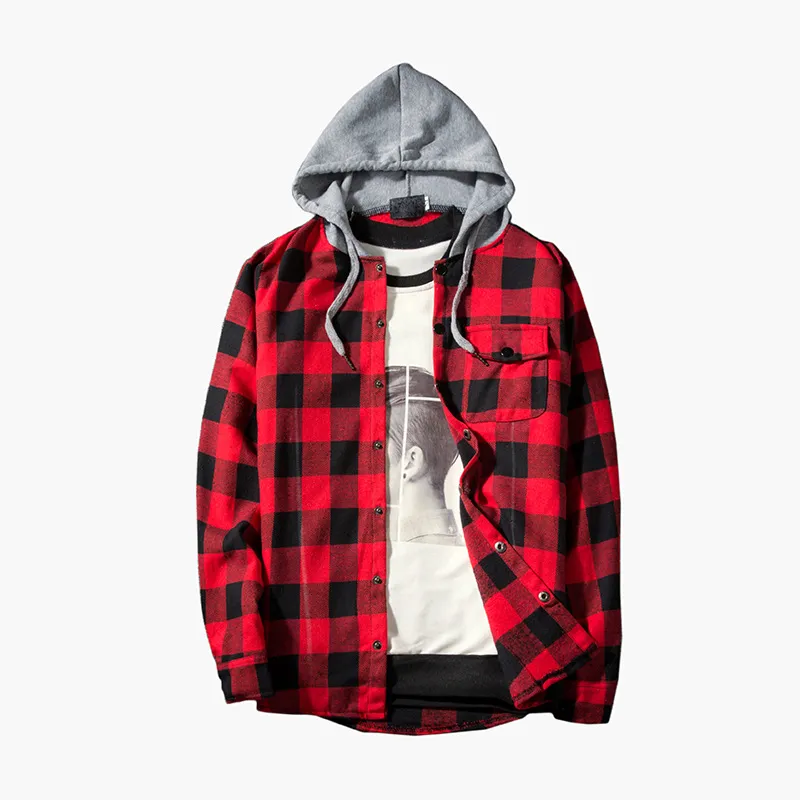 Autumn Fashion Mens Plaid Red Flannel Shirt With Hooded Red Black Design Casual Camisas In M XXL Sizes From Duixinju 15.79 DHgate.Com