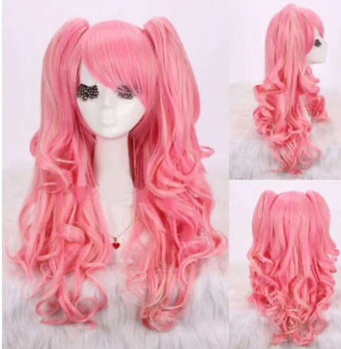 LIVRAISON GRATUITE +++ nouvelle mode bouclés Lolita coiffure Anime Cosplay perruques de fête avec 2 queue de cheval Wi