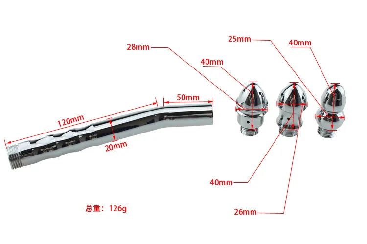 Più nuovo lega di alluminio Plug anale Giocattolo del sesso Doccia Clistere Acqua Ugello Metallo 3 stile Testa Clistere Vagina Ano Kit di pulizia / Rubinetto