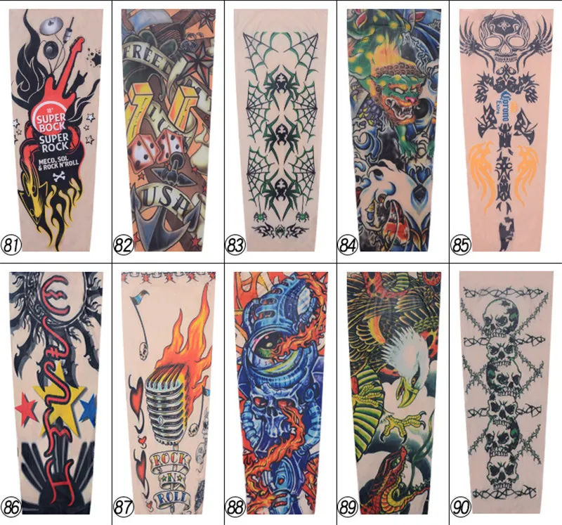 Fashio Elastic Tattoo Sleeves Riding UV Care Cool Printed Sun-proof Arm Protection Glove Fake Temporary Tattoo