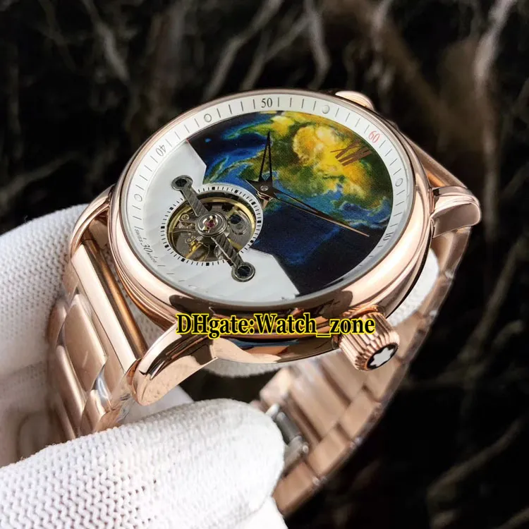 Begränsad utgåva 4810 Serie 115124 115125 Handritad färguppringning Automatisk Tourbillon Mens Watch Rostfritt Stål Armband Nya Klockor