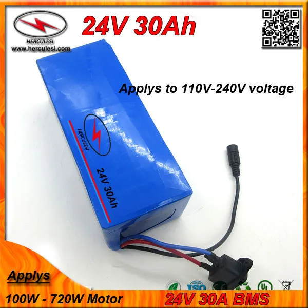 Potente batteria agli ioni di litio da 24 V 30 Ah con custodia in PVC da 700 W integrata nella cella 18650 S amsung 30 A BMS + caricabatterie 2 A
