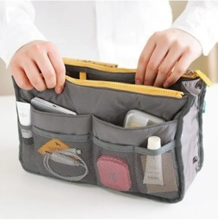 Venda quente saco organizador saco no saco de dupla inserção portátil bolsa bolsa grande forro organizador de armazenamento sacos lin2394
