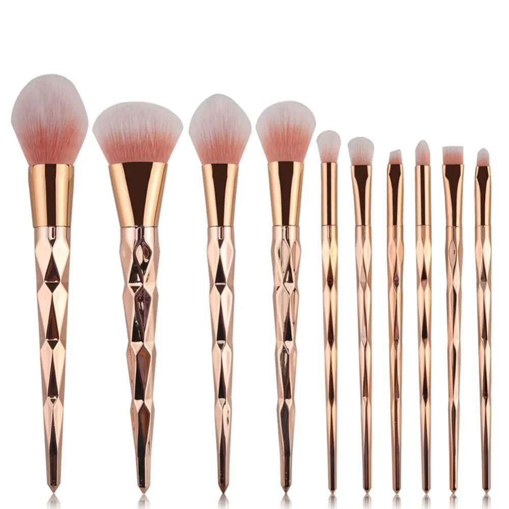 10st Rose Gold Make Up Brush Set High Quality Foundation Blusher Powder Brush Tools Flat Eyeliner Eyebrow Makeup Brush8581505