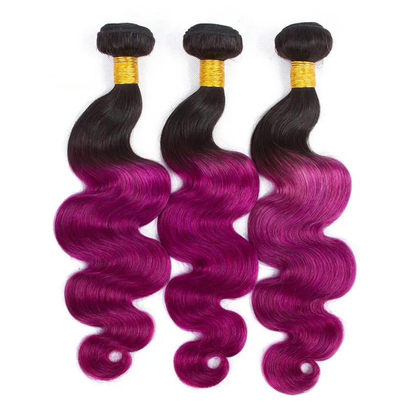 Bundles de tissage de cheveux humains vierges brésiliens # 1B / Purple Ombre avec fermeture Purple Ombre Human Hair 3 offres groupées avec fermeture à lacet 4x4