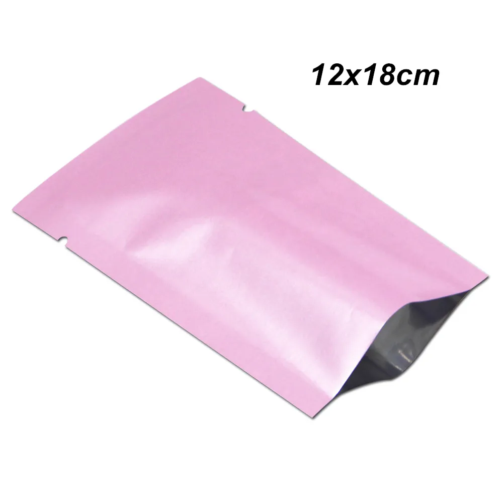 12x18 cm 100 piezas / lote rosa con tapa abierta al vacío papel de aluminio bolsa de embalaje sellada térmicamente para nueces secas frutas sellado térmico bolsa de alimentos al vacío de papel Mylar