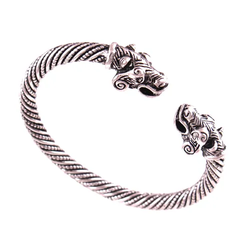 VB300029 Argento antico vichingo orecchino bracciale a due teste orso uomini braccialetti polsini gioielli di moda