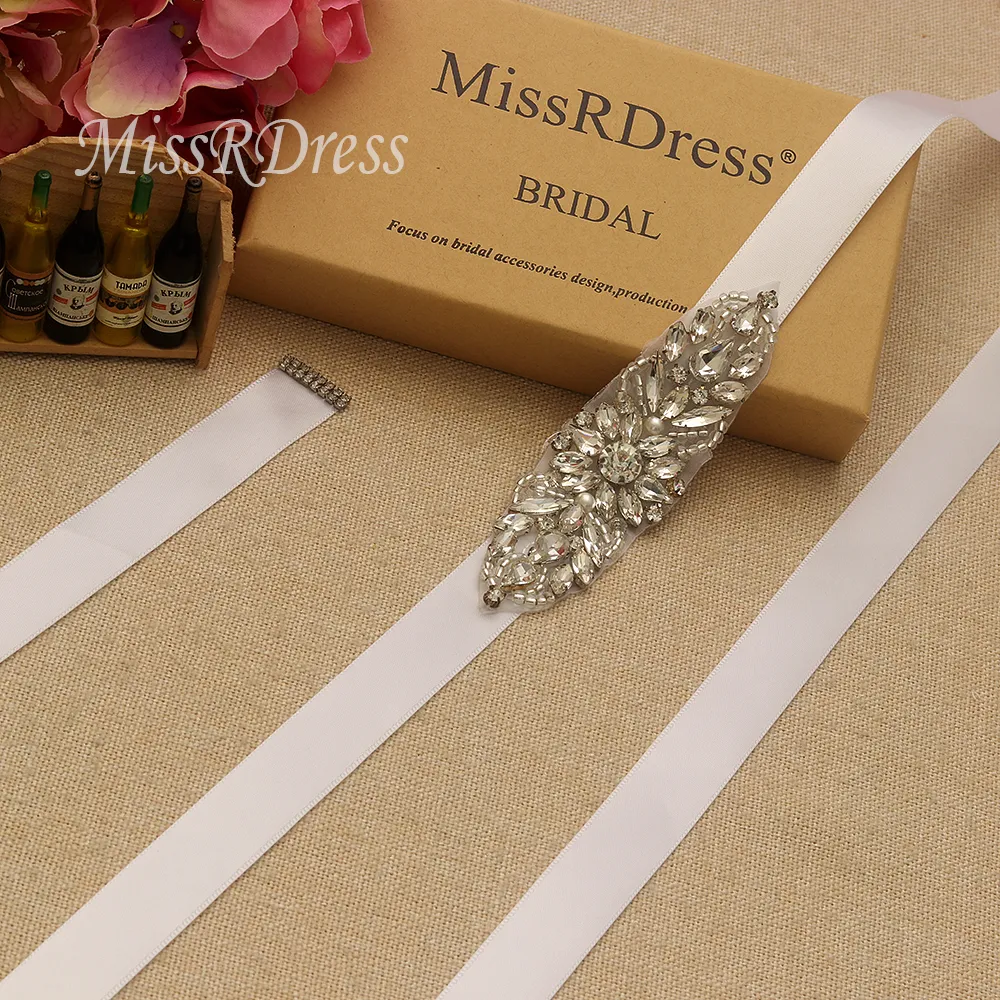 Silver Crystal Ribbons and Rhinestone Bridal Sash Belt for lace wedding guest dresses - MissRDress YS944 Silver Crystal Ribbons and Rhinestone Bridal Sash Belt for lace wedding guest dresses - MissRDress YS944
